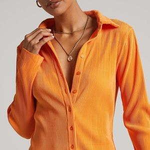 BUTTON UP SHIRT DRESS IN ORANGE